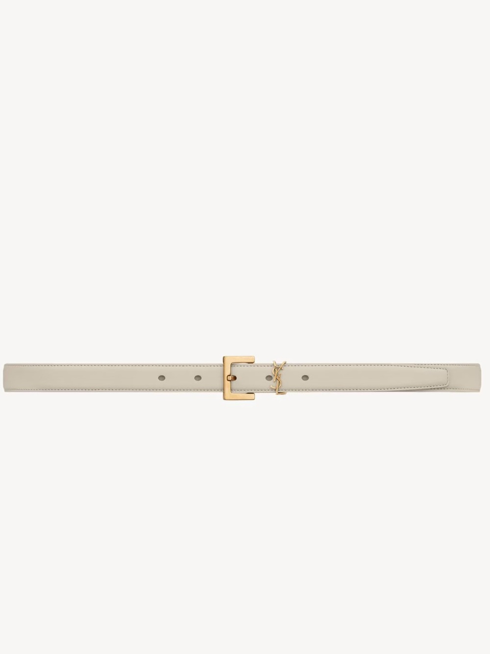 Saint Laurent YSL Cassandre Thin Leather Belt Blanc Vintage Gold 2cm